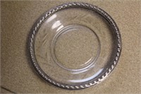 Sterling Silver Rim Etched Glass Plate