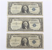 (3) 1957, 1957 A & B Silver 1 Dollar Certificates