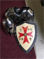 LOT OF ARMOR - SHIELD, HELMET, CHEST PROTECTOR