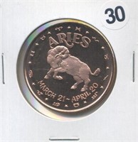 Aries Zodiac Sign Ram One Ounce .999 Copper Round