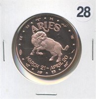 Aries Zodiac Sign One Ounce .999 Copper Round