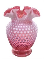 Fenton Cranberry Hobnail Opalescent Ruffled Vase