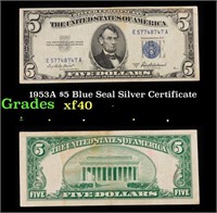 1953A $5 Blue Seal Silver Certificate Grades xf