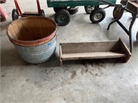 Galvanized Tub; Bushel Basket; Wooden Feeder