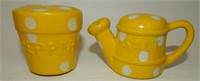 Hard Plastic Yellow Watering Can & Flower Pot