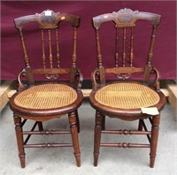 Pair of Antique Walnut Eastlake Caned Chairs