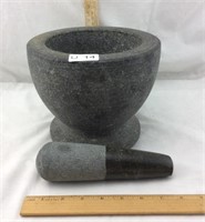 Large Solid Granite Stone Mortar and Pestle