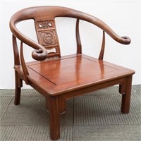 Chinese Arm Chair, Carved Wood with Horseshoe-Back