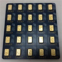 PAMP SUISSE 25 GRAMS 99.9% GOLD BARS, 1g PER PIECE