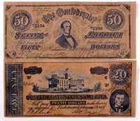 CSA Confederate $20 & $50 Facsimiles