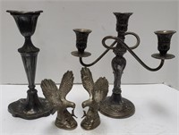 Vintage small iron eagle statues, candelabra,