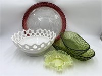 MCM Colored Serving Glass Bowls & Platter