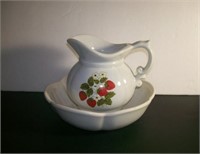 vintage McCoy strawberry wash bowl and pitcher