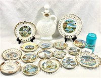 Vintage Miniature Souvenir Plates & Decanter Lot