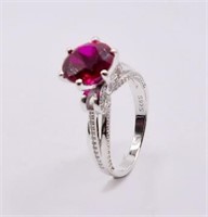 Sterling Silver 3.0ct Lab-Grown Ruby Bow Ring