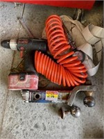 Drill, air hose, trailer hitch