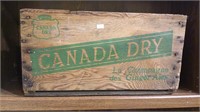 Canada Dry soda bottle wood crate, green print on