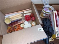 TAPER CANDLES, BRASS CANDLE HOLDERS, ETC.