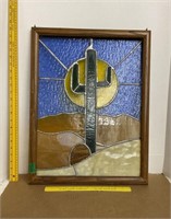 Leaded Stain Glass Framed Cactus In Frame
