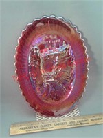 Red iridized Imperial glass plate embossed with