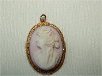 10k Gold Carved Shell Cameo Pendant