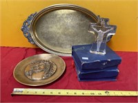 Crystal Crosses, Brass Service Tray & Brass Plate