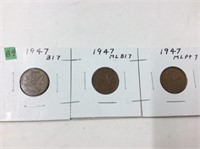 3 X 1947 Variety Pennies