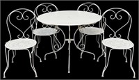 (5) FRENCH PAINTED IRON PATIO TABLE & CHAIRS