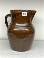 13" TALL POTTERY CROCK PITCHER, MARKED 2 ON THE