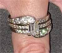 .925 Silver Wedding Rings Set W/CZ Size 7.5