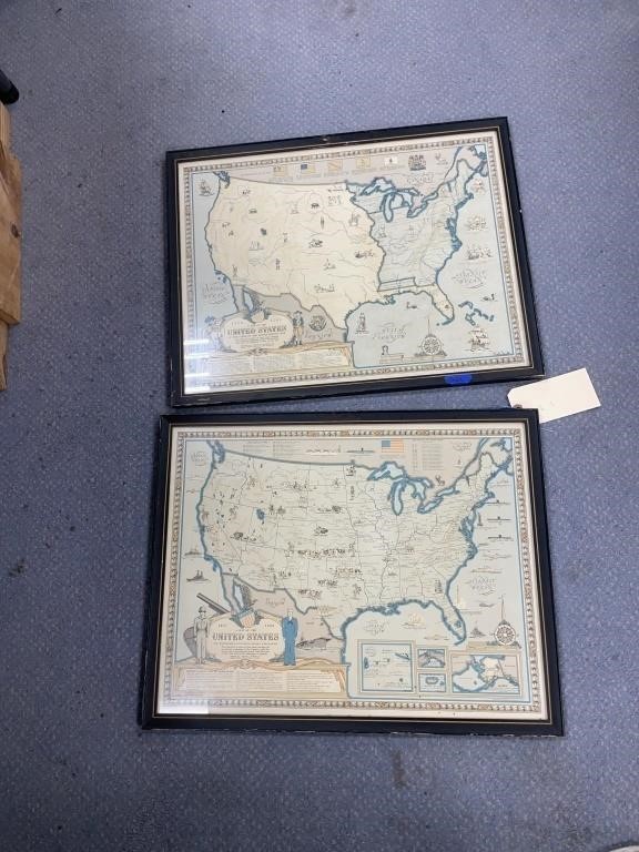 2 Framed Maps 1492-1783 & 1867-1960 US