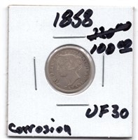 1858 Canada 10 Cent Silver Coin