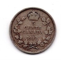 1912 Canada 5 Cent Silver Coin