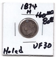 1874 H Canada 10 Cent Silver Coin