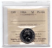1964 Canada 5 Cent Prooflike Coin