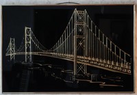 Unique Gold & Black Bridge Scene Art Framed