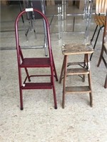 Red metal step stool & wood step stool