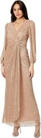 Adrianna Papell Womens Metallic Mesh Draped Gown