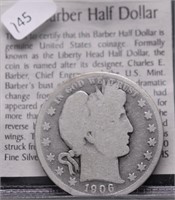 1906 S BARBER HALF DOLLAR AG