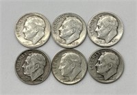 (6) Roosevelt Dimes : 194?, 1947, 1952, 1954, and