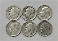 (6) Roosevelt Dimes : 1947, 1951, 1952, 1954, and