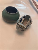 Pottery duo of candle holder and cattape dispenser