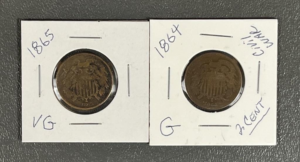 1864 & 1865 Civil War 2 Cent Coins
