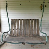 Wood slat & metal porch swing, 46" wide,