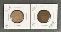 Two 1865 Civil War 2 Cent Coins