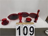 Vintage Red Glass Includes Saucers ~ Vases