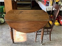 Antique Dropleaf Table With Castor Wheels, And Cha