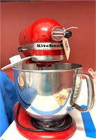 Red Kitchen Aid Artisan Mixer with books