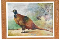 P. Janert 1913 Painting of Pheasants Oil on Board