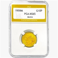 1959M .2411oz. Gold Mexico 10 Pesos PGA MS65